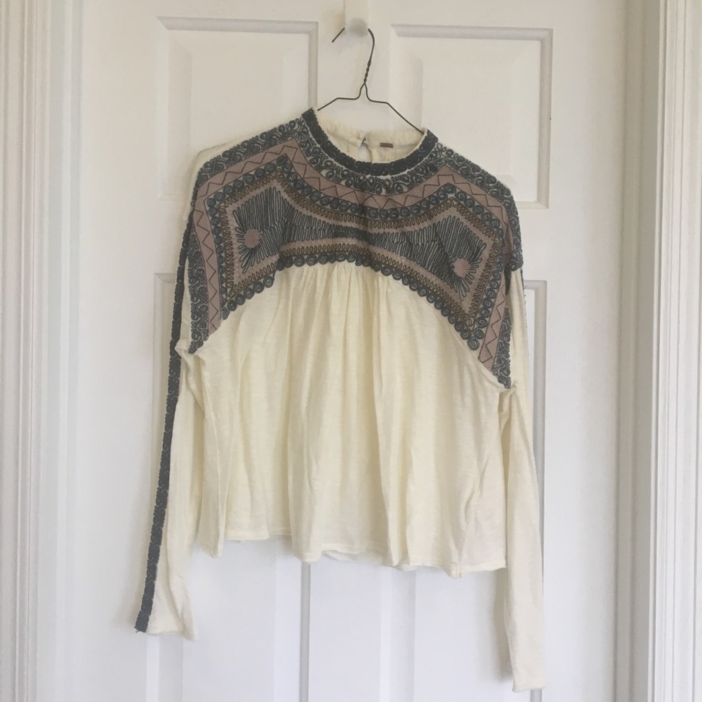 Free People • Embroidered Neck Top